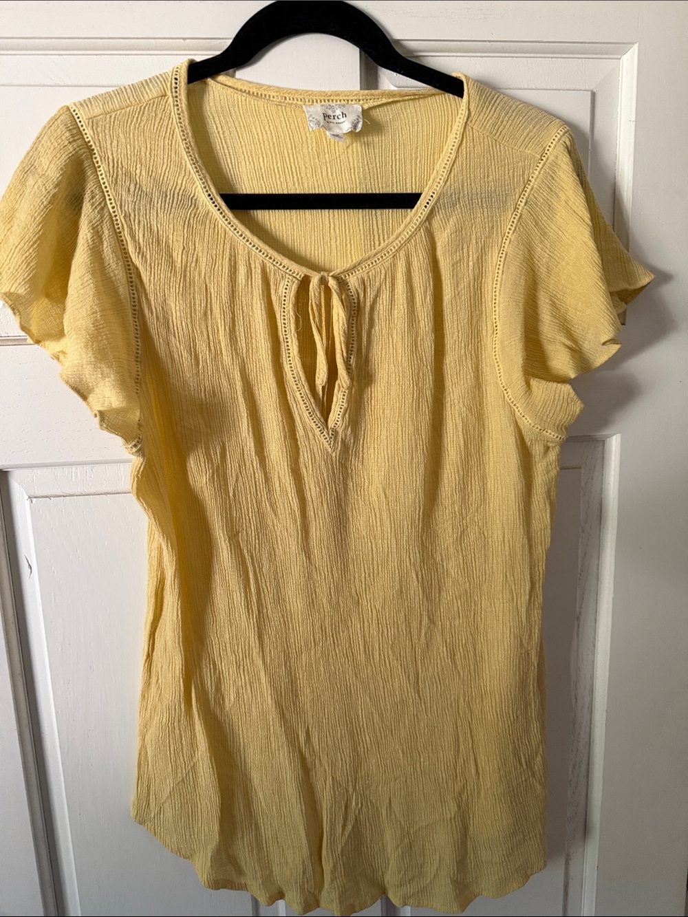 Perch by Blu Pepper Yellow Tie-Front Short Sleeve Top